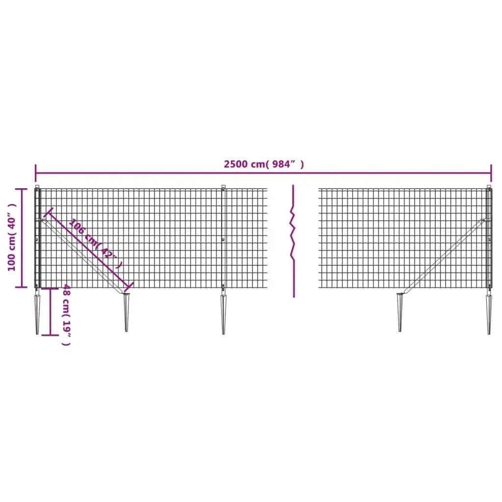 Wire Mesh Fence Garden Barrier 1x25m Green with Spike Anchors