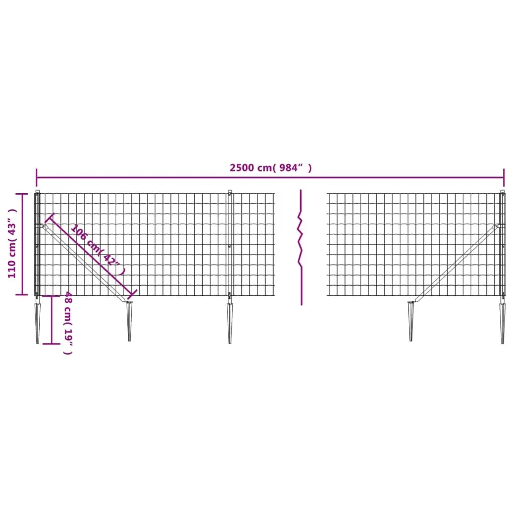 Wire Mesh Fence Panel Green 1.1m Height 25m Length with Spike Anchors