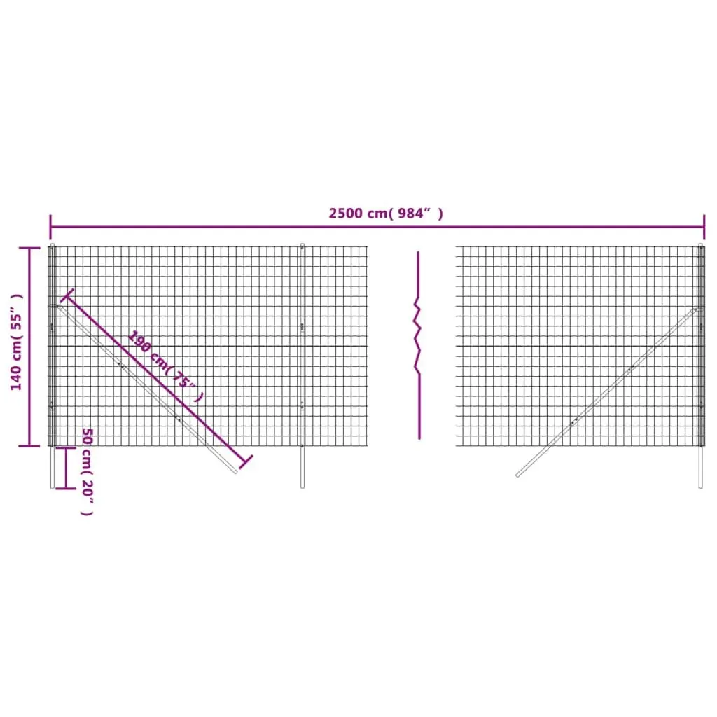 Wire Mesh Fence Panel Garden Barrier 1.4x25m Anthracite Galvanised Steel