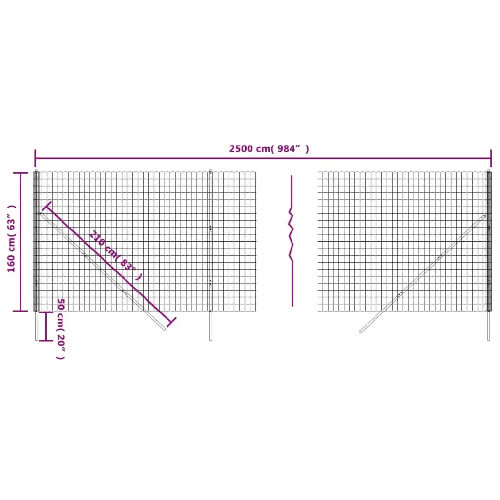 Wire Mesh Fence Panel Garden Barrier 1.6m x 25m Anthracite Galvanised Steel