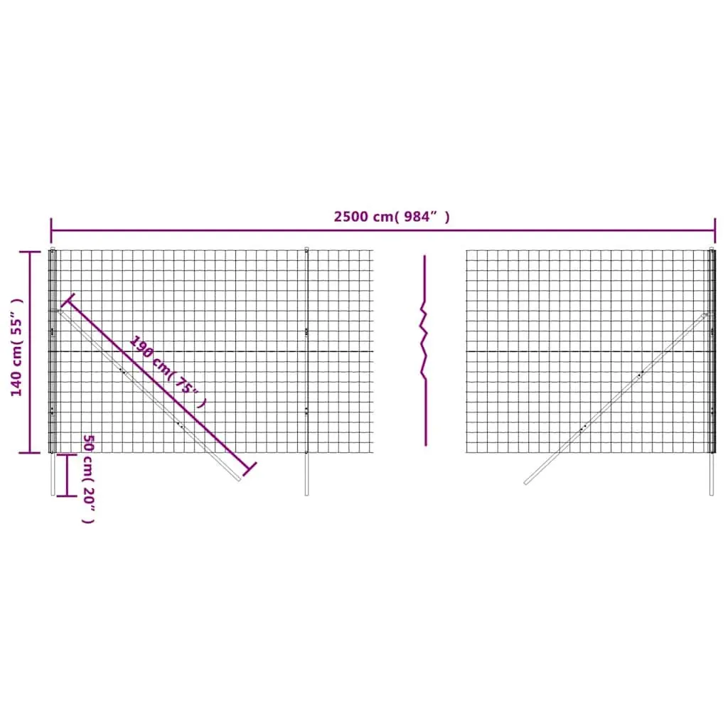 Wire Mesh Fence Panel Garden Barrier 1.4m x 25m Anthracite Galvanised Steel