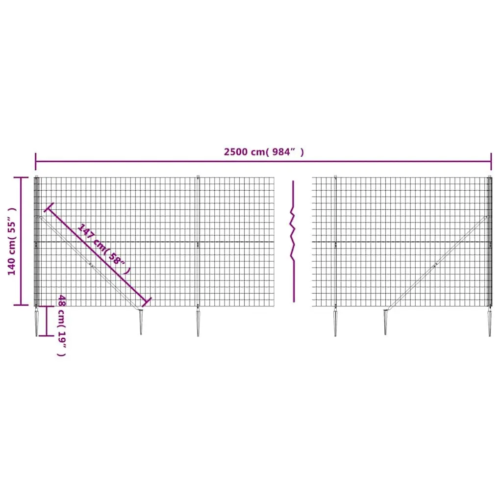 Wire Mesh Fence Panel Outdoor Garden Barrier 1.4x25m Anthracite