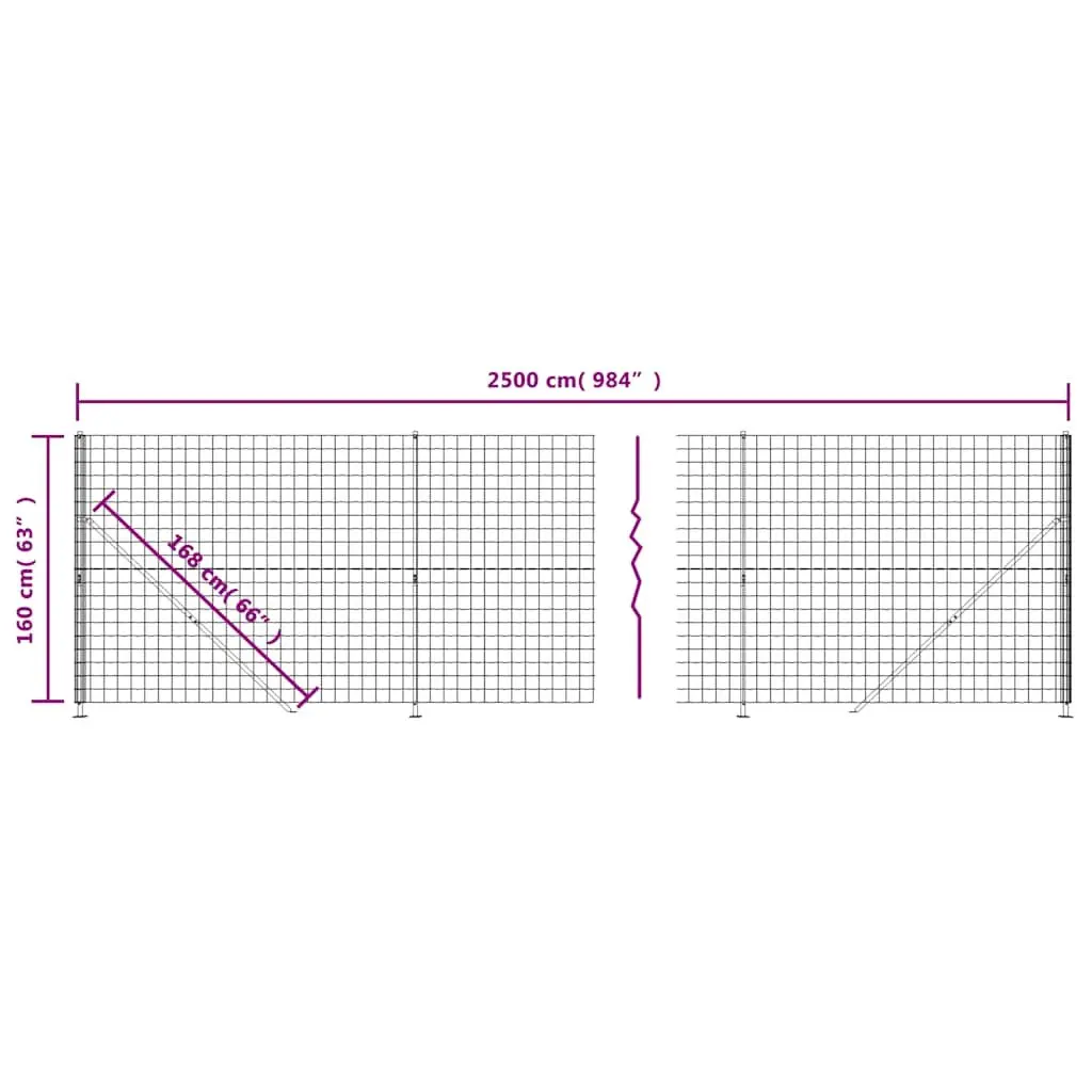Wire Mesh Fence Panel with Flange Garden Barrier 1.6 x 25m Anthracite Grey