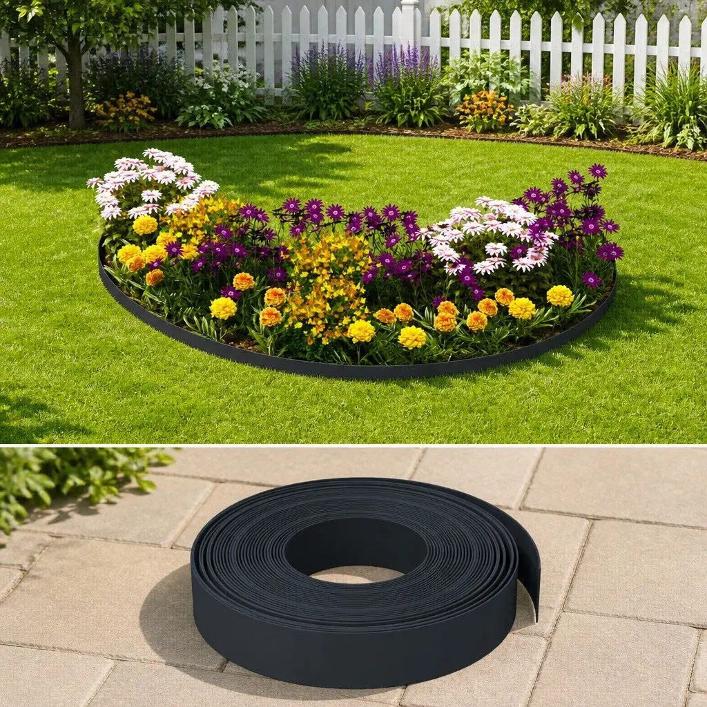 Garden Edging Black Flexible Border 10m Lawn Edge Flower Bed Path Landscaping