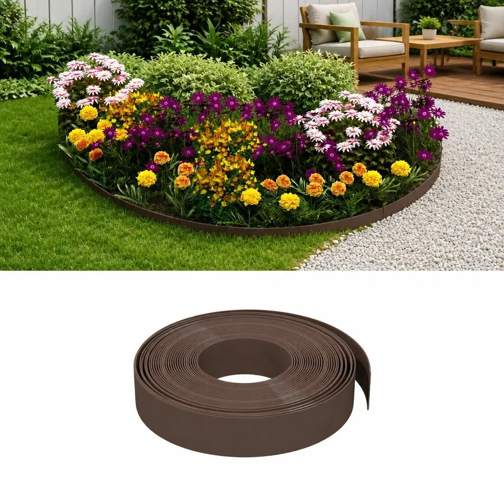 Garden Edging Border Flexible Lawn Edge 10m Brown