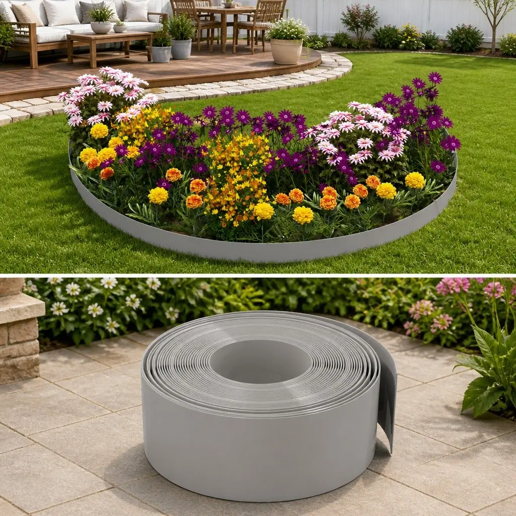 Garden Edging Border Flexible Lawn Edge 10m Grey