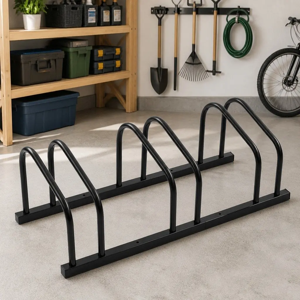 Bike Rack for 3 Bicycles Floor Stand Storage Black Steel Garage Outdoor