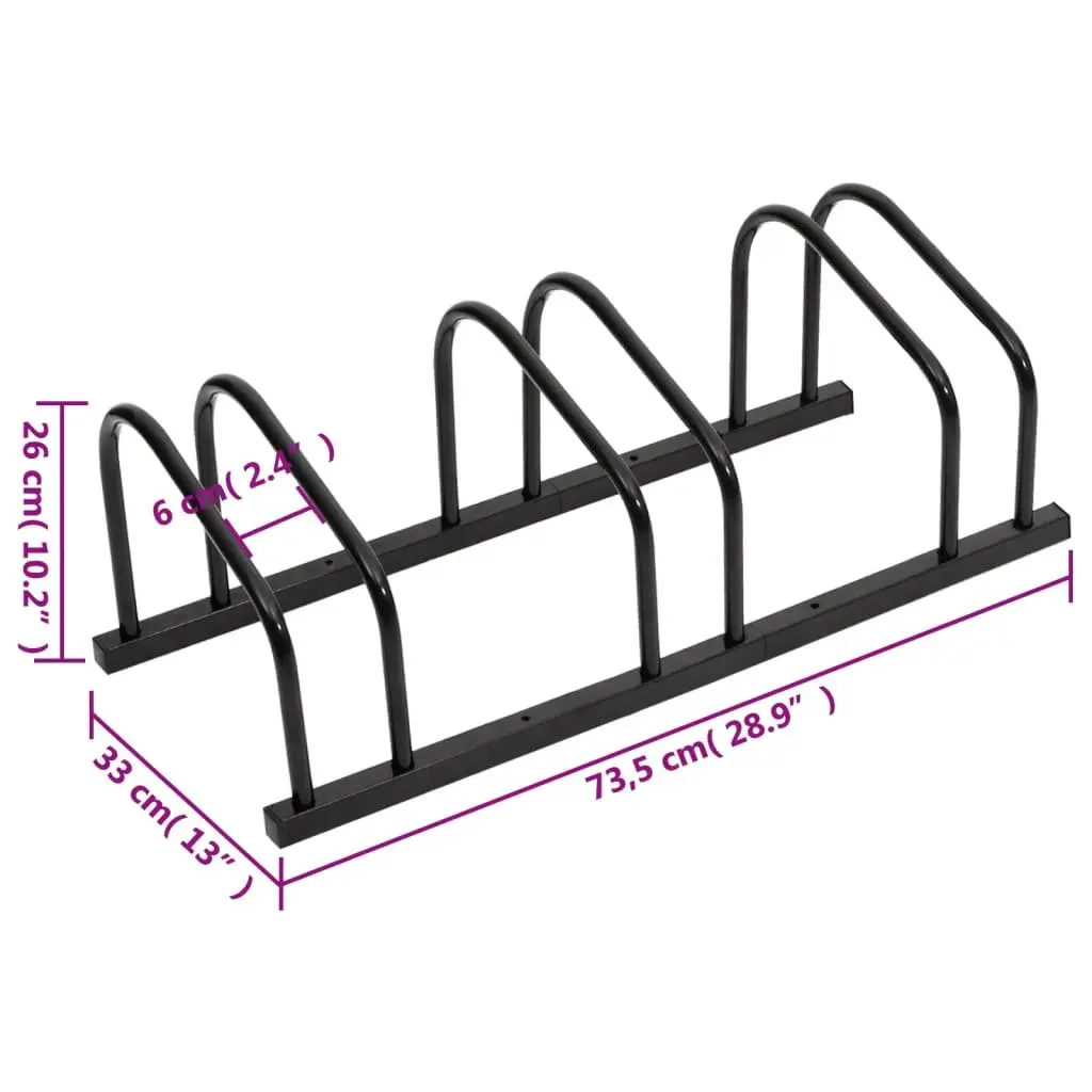 Bike Rack for 3 Bicycles Floor Stand Storage Black Steel