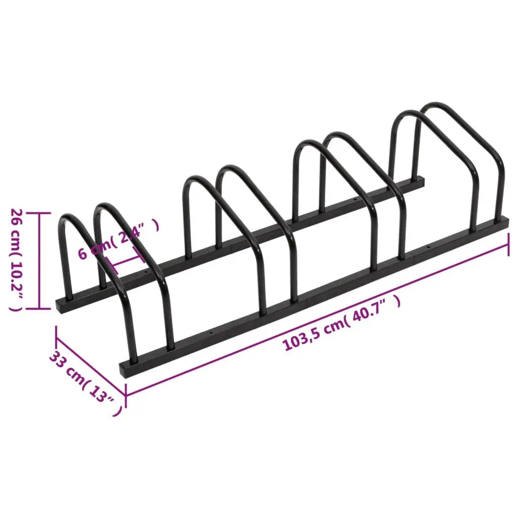 Bicycle Rack 4 Bikes Floor Parking Black Steel Storage