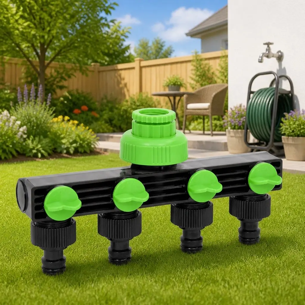 Garden Hose Splitter 4 Way Watering Connector Green 19.5 x 6 x 11 cm