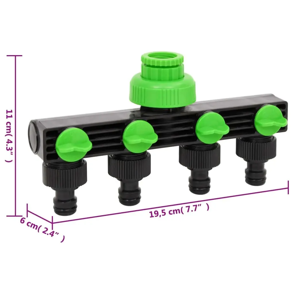 Garden Hose Splitter 4 Way Watering Connector Green 19.5 x 6 x 11 cm