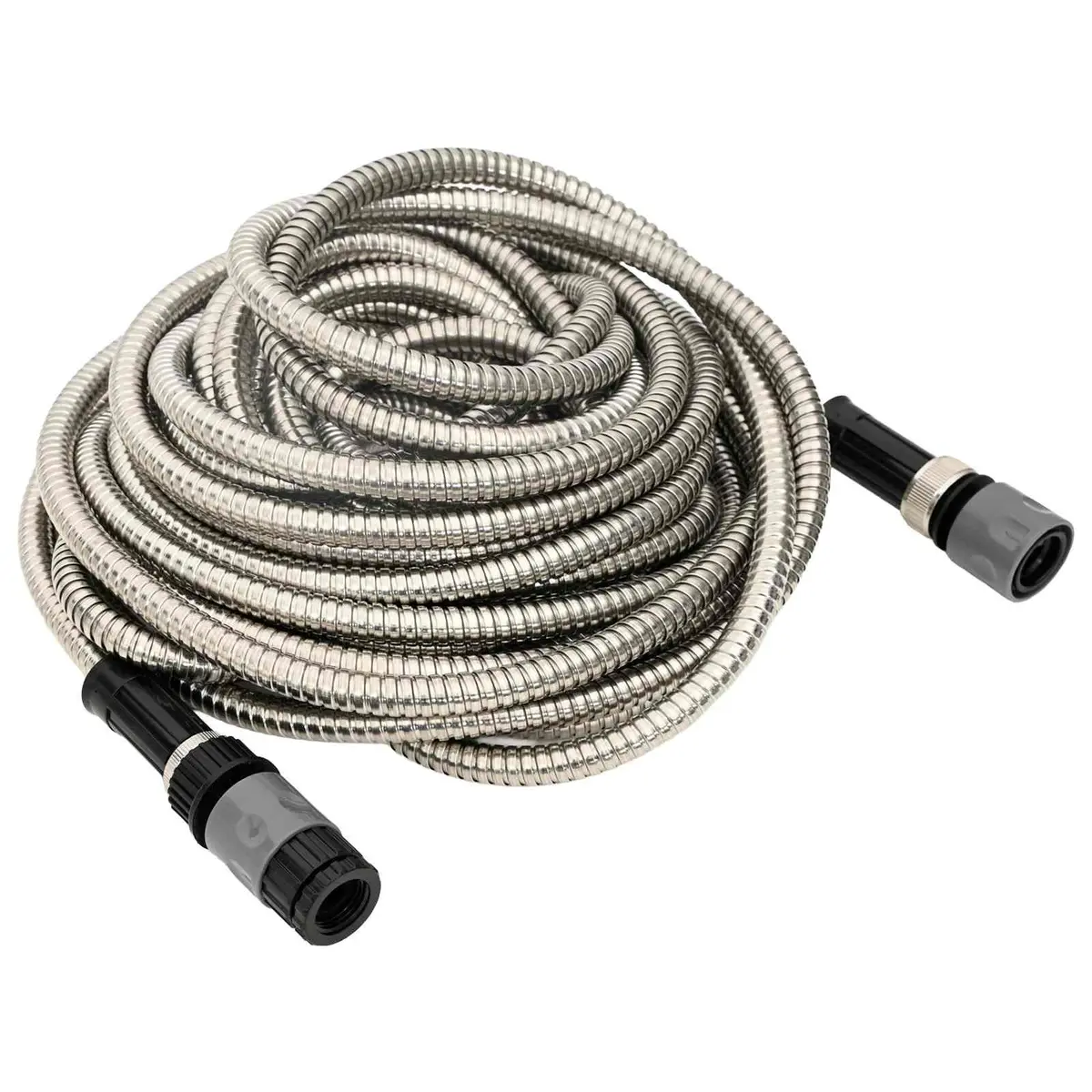 Garden Hose 7.5m Stainless Steel Spray Nozzle 8-Function Watering Irrigation Silver