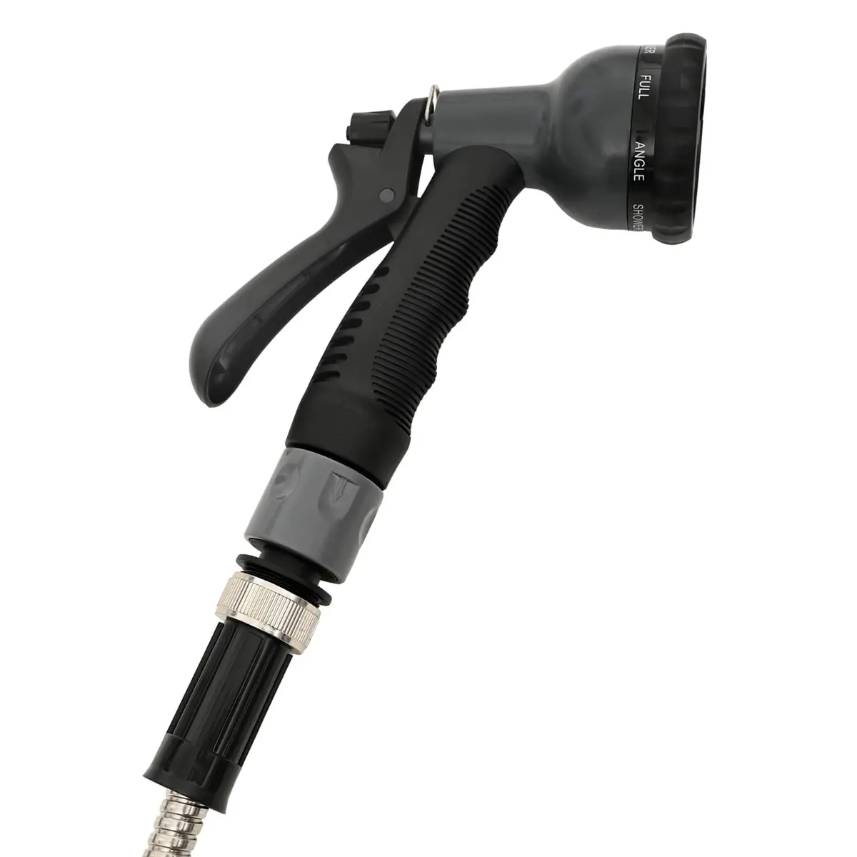 Garden Hose 7.5m Stainless Steel Spray Nozzle 8-Function Watering Irrigation Silver