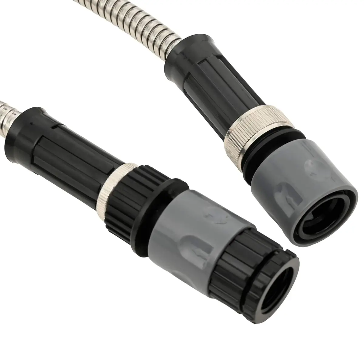 Garden Hose 15m Silver Spray Nozzle 8 Function Watering Irrigation Stainless Steel