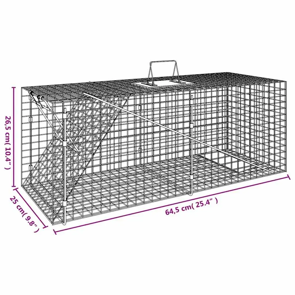 Animal Trap Live Catch Humane 64.5x25x26.5cm Galvanised Iron Wire Mesh