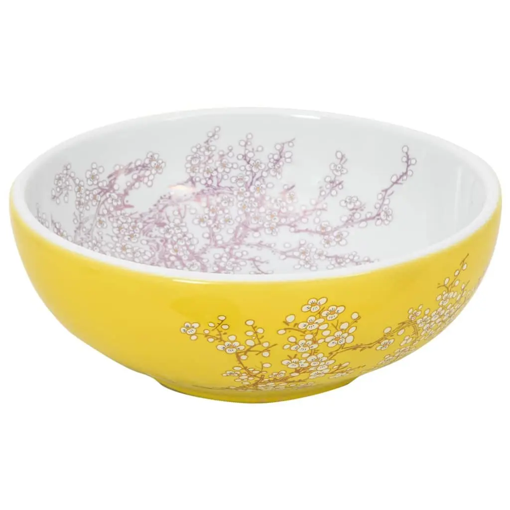 Round Countertop Basin Ceramic Bathroom Sink White Yellow Vessel Φ41x14 cm