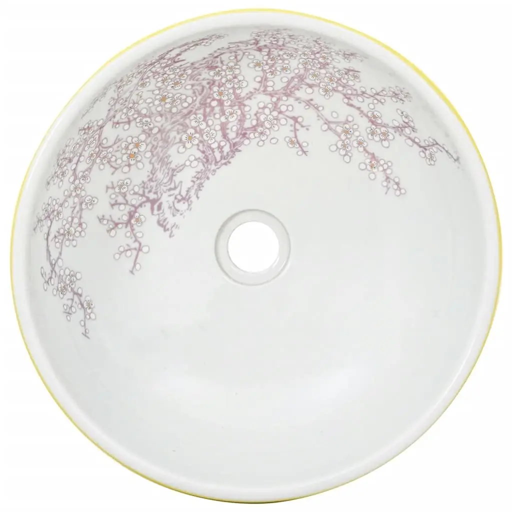 Round Countertop Basin Ceramic Bathroom Sink White Yellow Vessel Φ41x14 cm