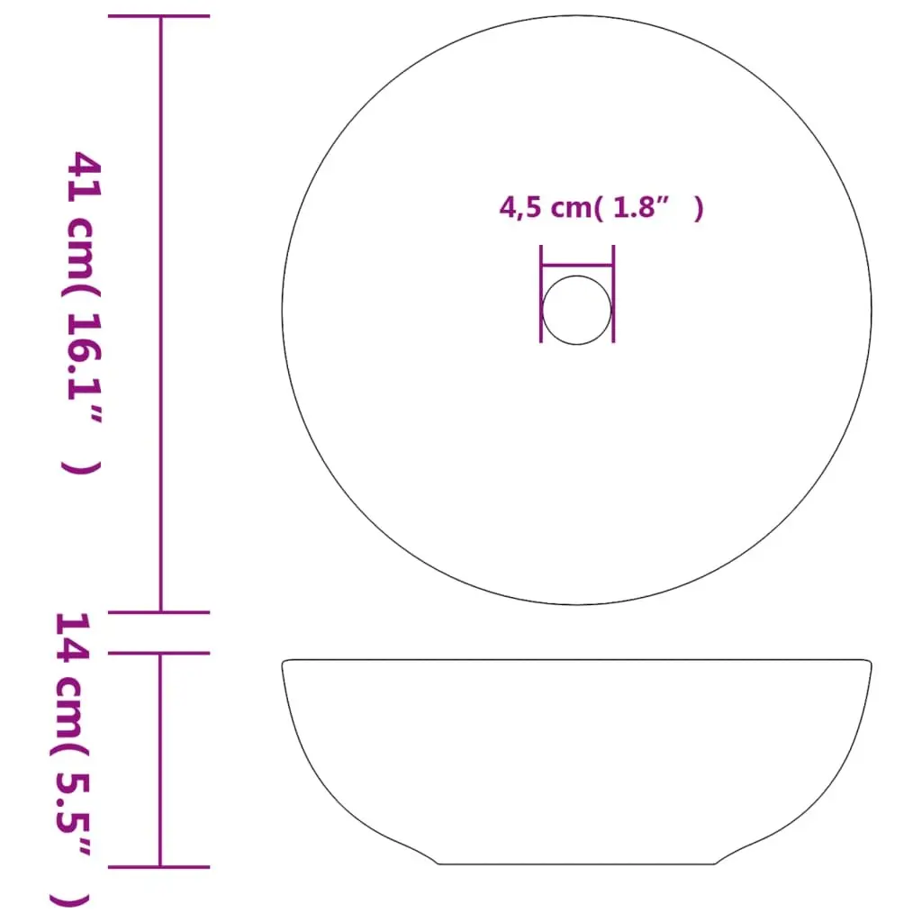 Round Countertop Basin Ceramic Bathroom Sink Vessel Bowl Washroom 41cm
