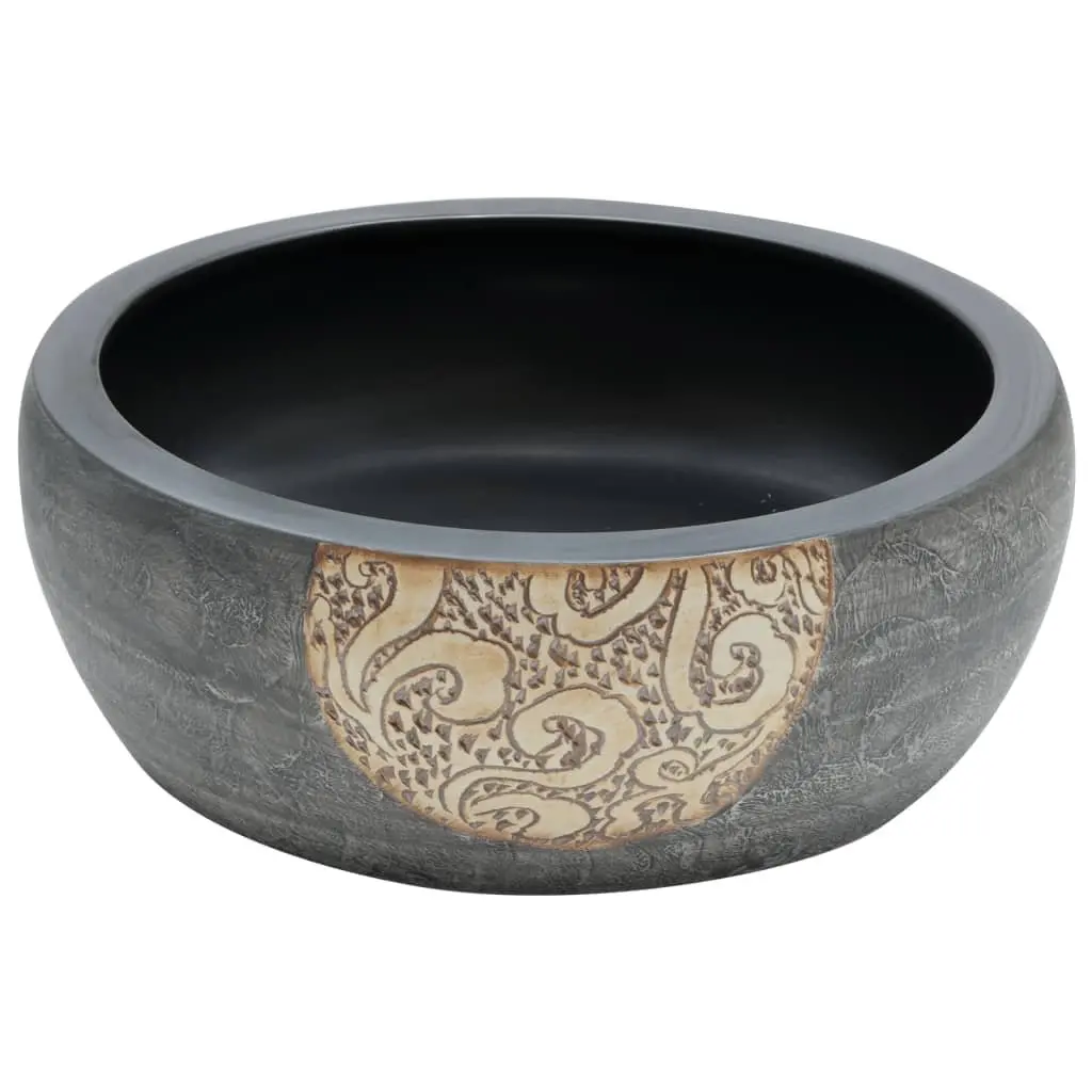 Ceramic Countertop Basin Round Black Bathroom Sink 41cm Vessel Washroom