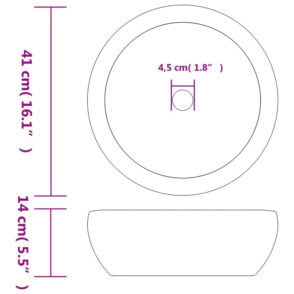 Ceramic Countertop Basin Round Black Bathroom Sink 41cm Vessel Washroom