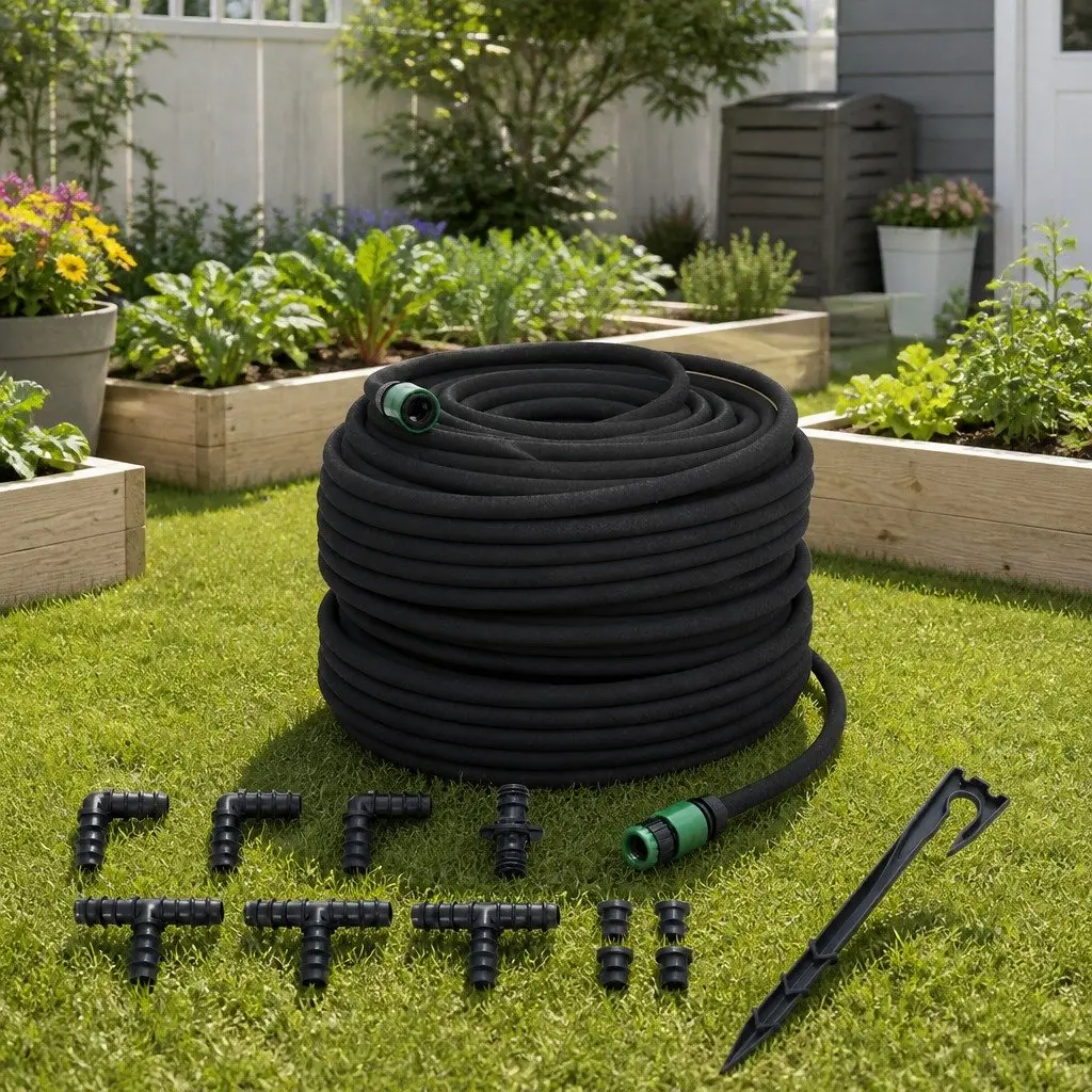 Soaker Hose Black 100m Drip Irrigation Watering Hose for Lawn Plants