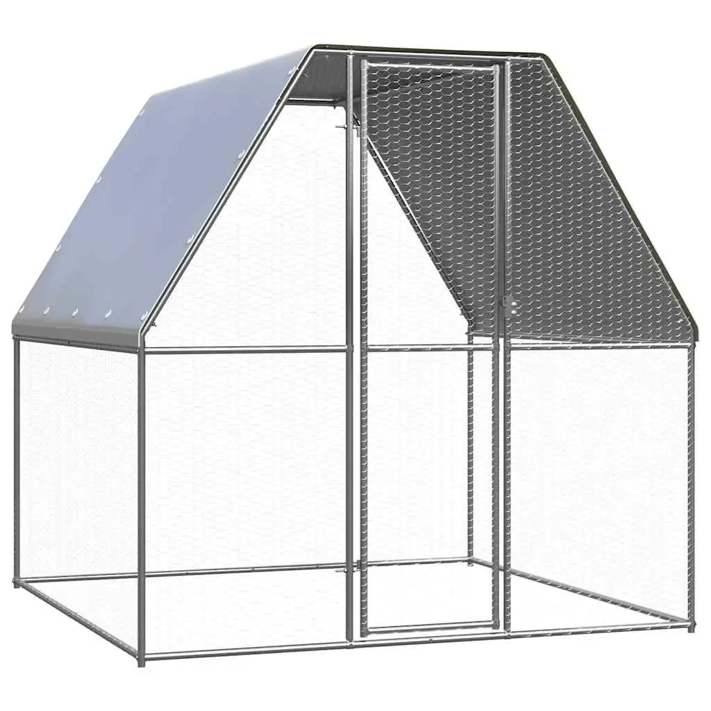 Galvanised Steel Chicken Coop Walk In Enclosure Outdoor Run 2x2x2m Silver Grey