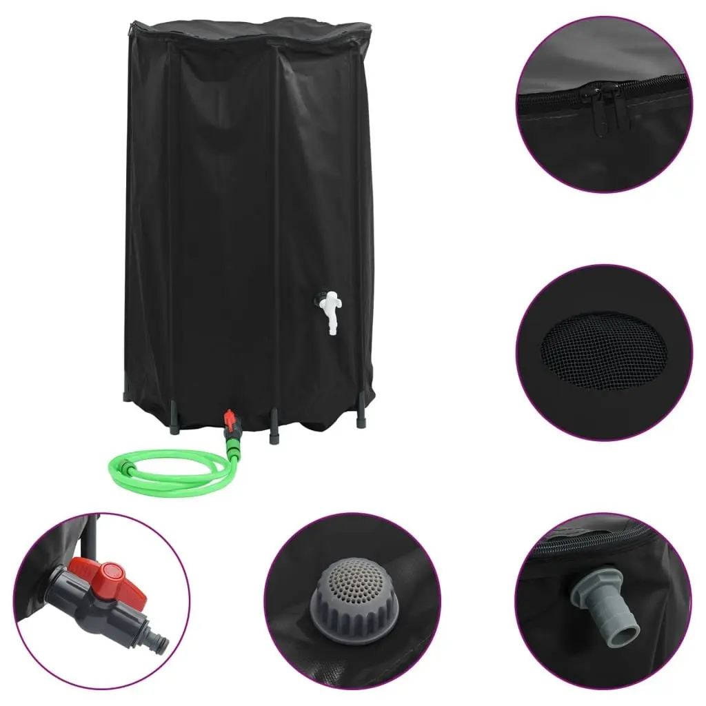 Foldable Water Tank 500L Rainwater Storage Garden Tap Black