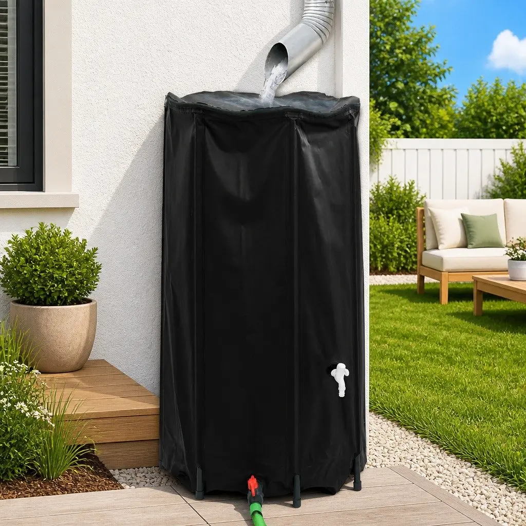Water Tank Collapsible 250L Rain Water Storage Container with Tap Black