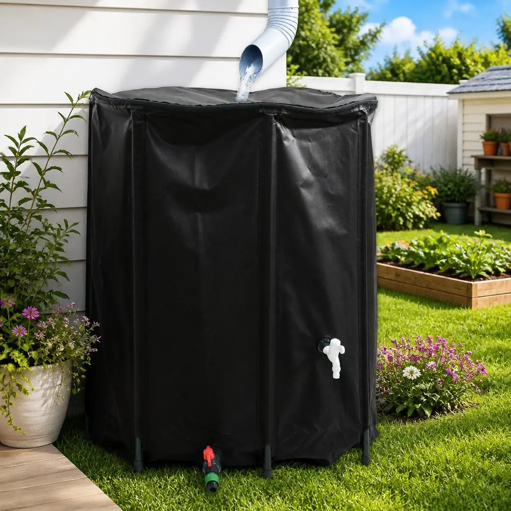 Collapsible Water Tank 1250L for Rainwater Storage Garden Black
