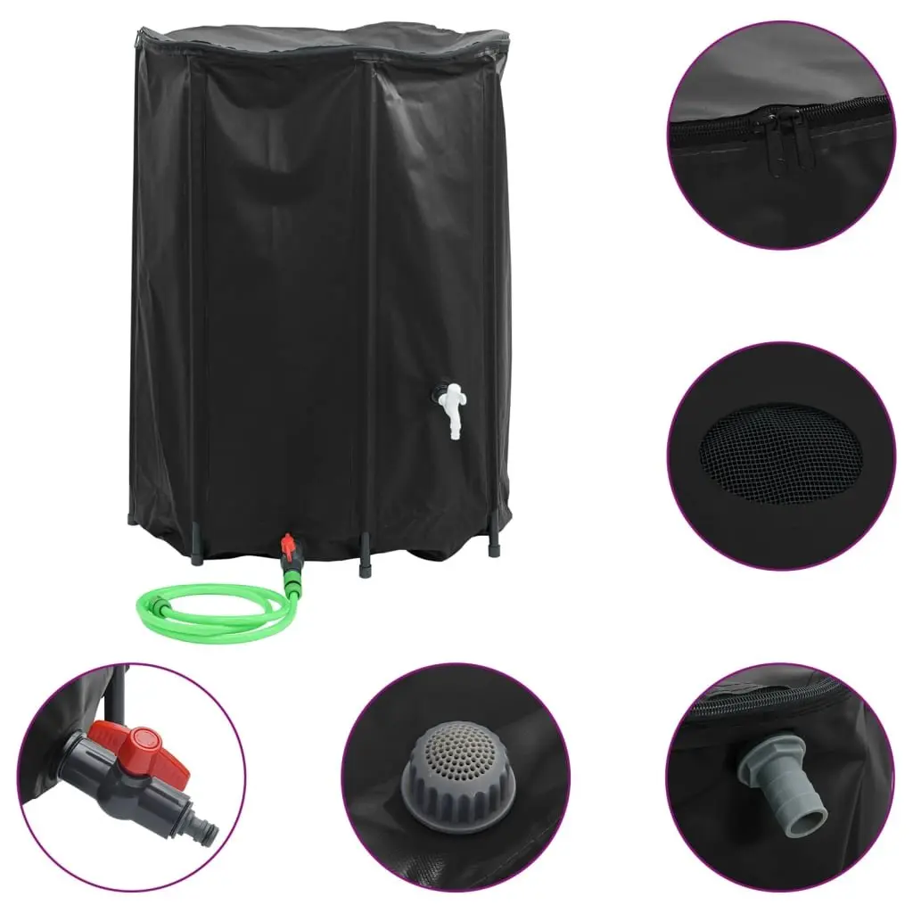Collapsible Water Tank with Tap 1350L Black for Rainwater Storage Garden