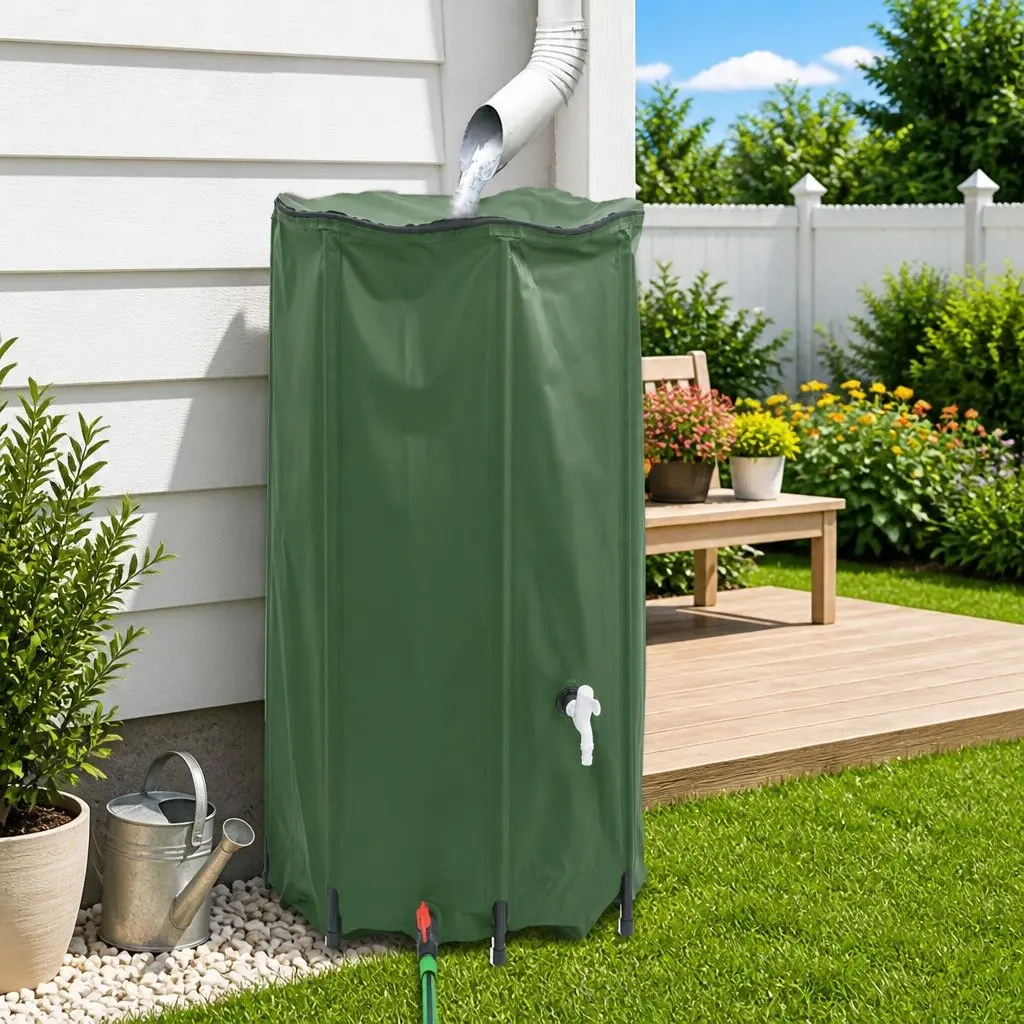 Water Tank Collapsible 380L Garden Rainwater Storage Container with Tap Green