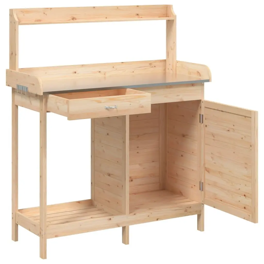 Potting Table Solid Wood Organizing Storage Drawer Shelf Brown 1105 x 450 x 1245 mm