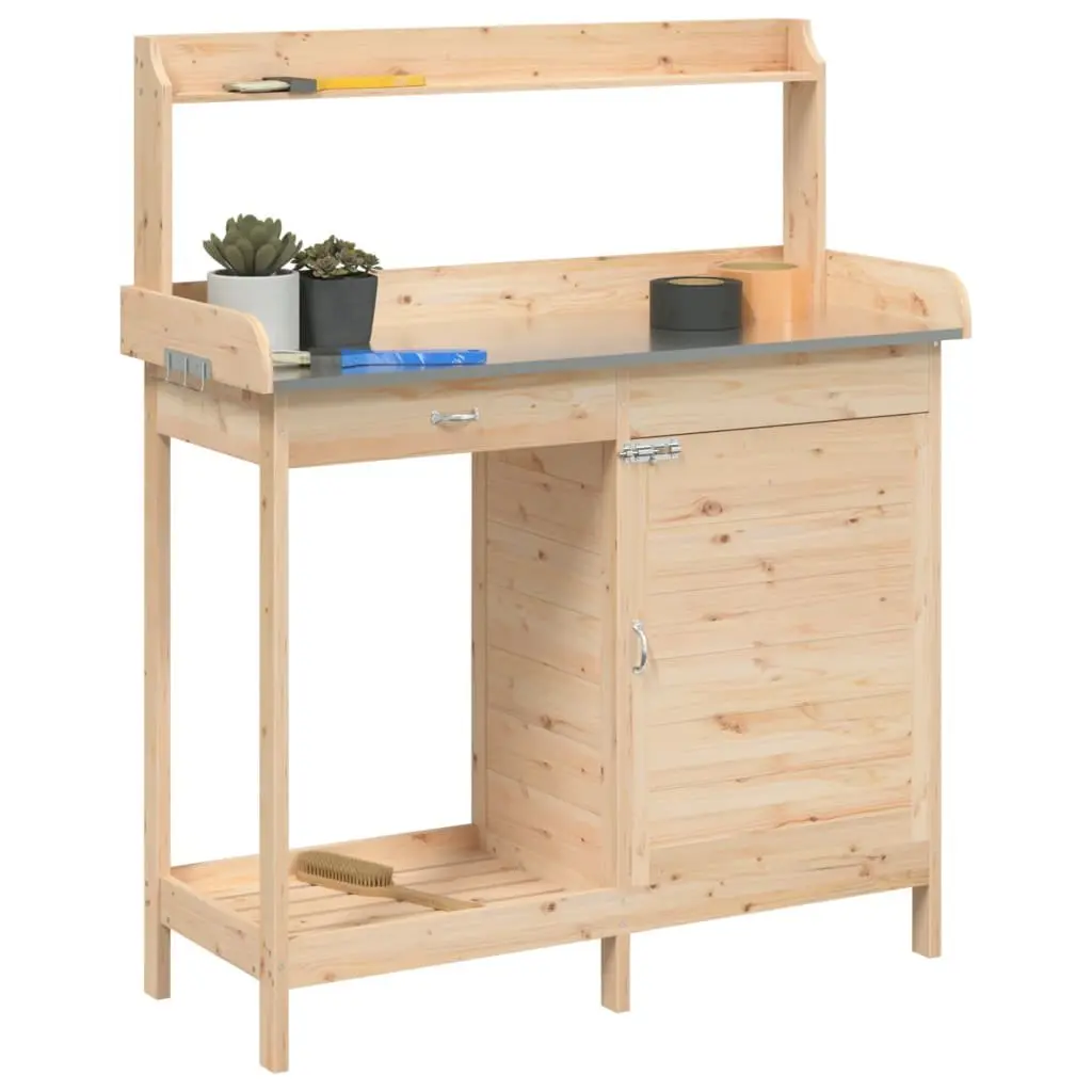 Potting Table Solid Wood Organizing Storage Drawer Shelf Brown 1105 x 450 x 1245 mm