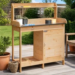 Reliable Brown Potting Table with Cabinet 110.5x45x124.5 cm