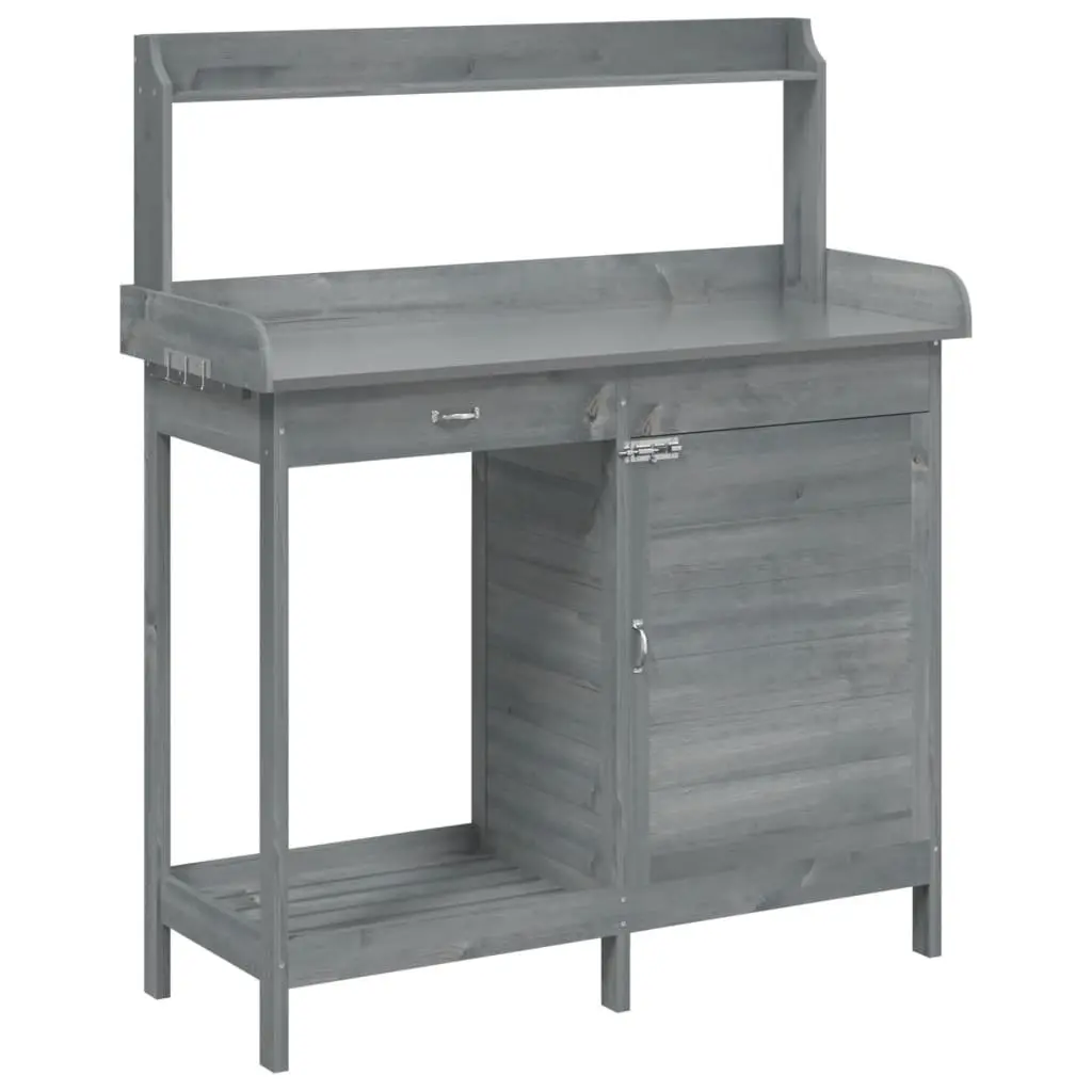 Potting Table Grey Solid Fir Wood 110.5x45x124.5 cm Garden Storage Workbench