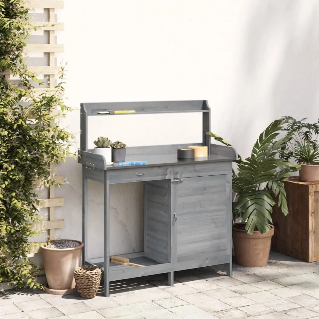 Potting Table Grey Solid Fir Wood 110.5x45x124.5 cm Garden Storage Workbench