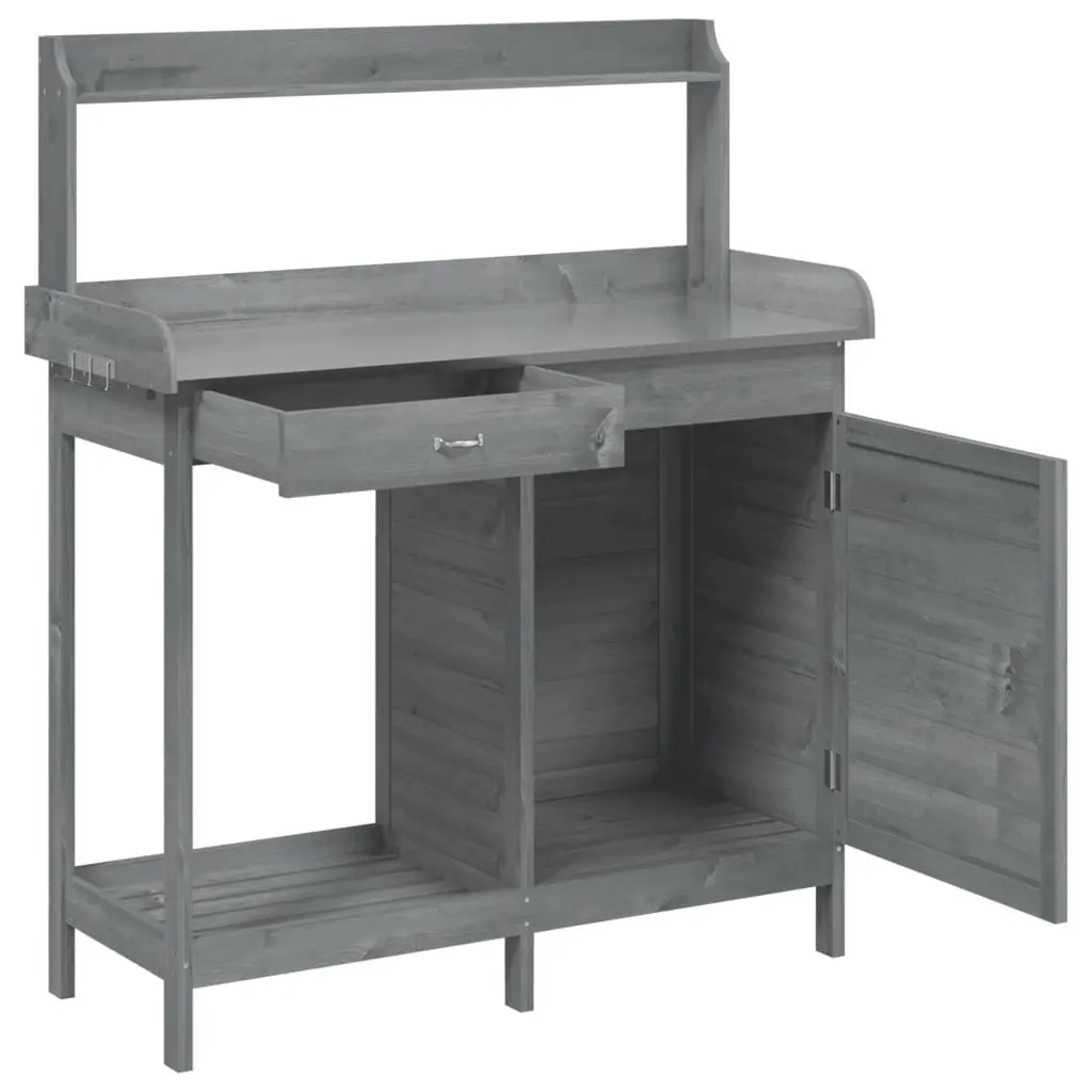 Potting Table Grey Solid Fir Wood 110.5x45x124.5 cm Garden Storage Workbench