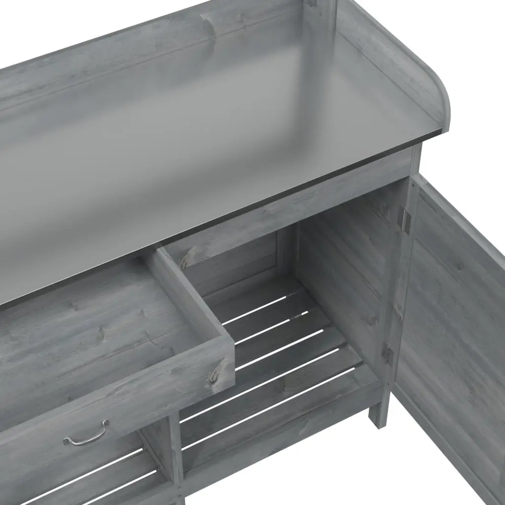 Potting Table Grey Solid Fir Wood 110.5x45x124.5 cm Garden Storage Workbench