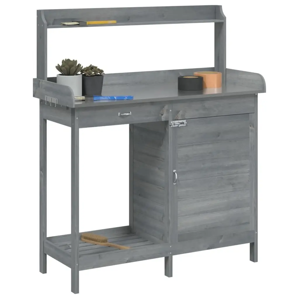 Potting Table Grey Solid Fir Wood 110.5x45x124.5 cm Garden Storage Workbench
