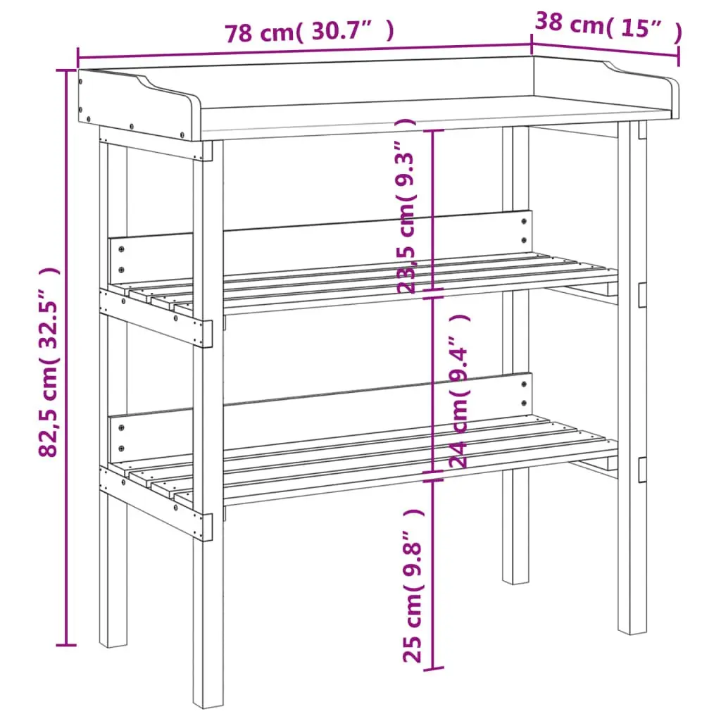 Plant Stand Table Potting Bench 2 Shelves Brown 78 x 38 x 82.5 cm