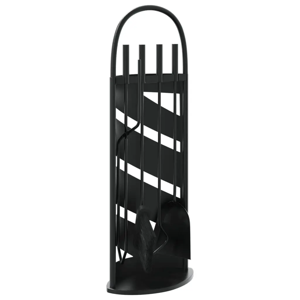 Fireplace Tool Set 5 Piece Steel Black Poker Brush Shovel Rack Stand