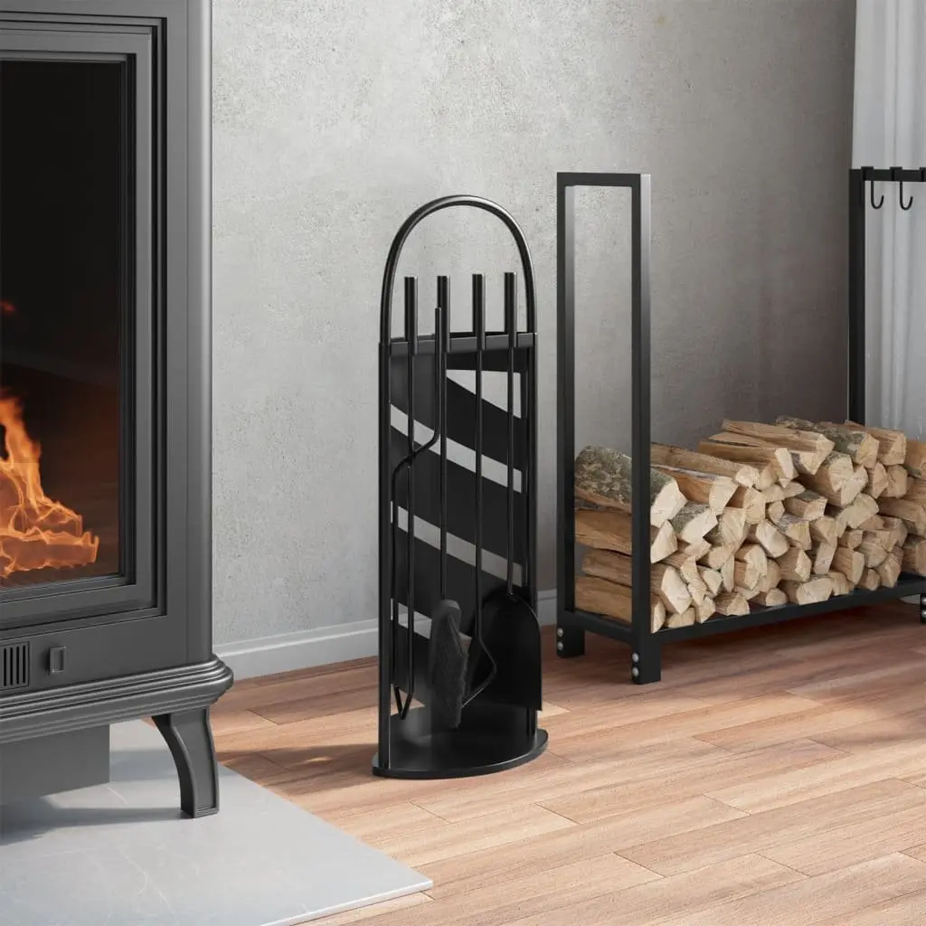 Fireplace Tool Set 5 Piece Steel Black Poker Brush Shovel Rack Stand