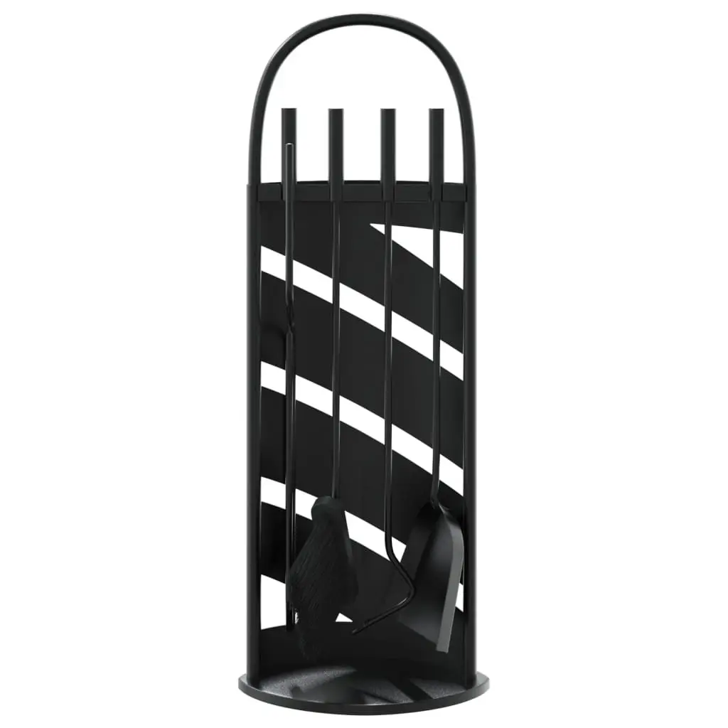 Fireplace Tool Set 5 Piece Steel Black Poker Brush Shovel Rack Stand