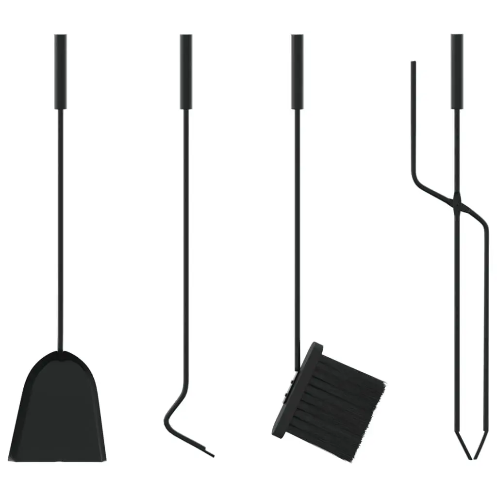 Fireplace Tool Set 5 Piece Steel Black Poker Brush Shovel Rack Stand