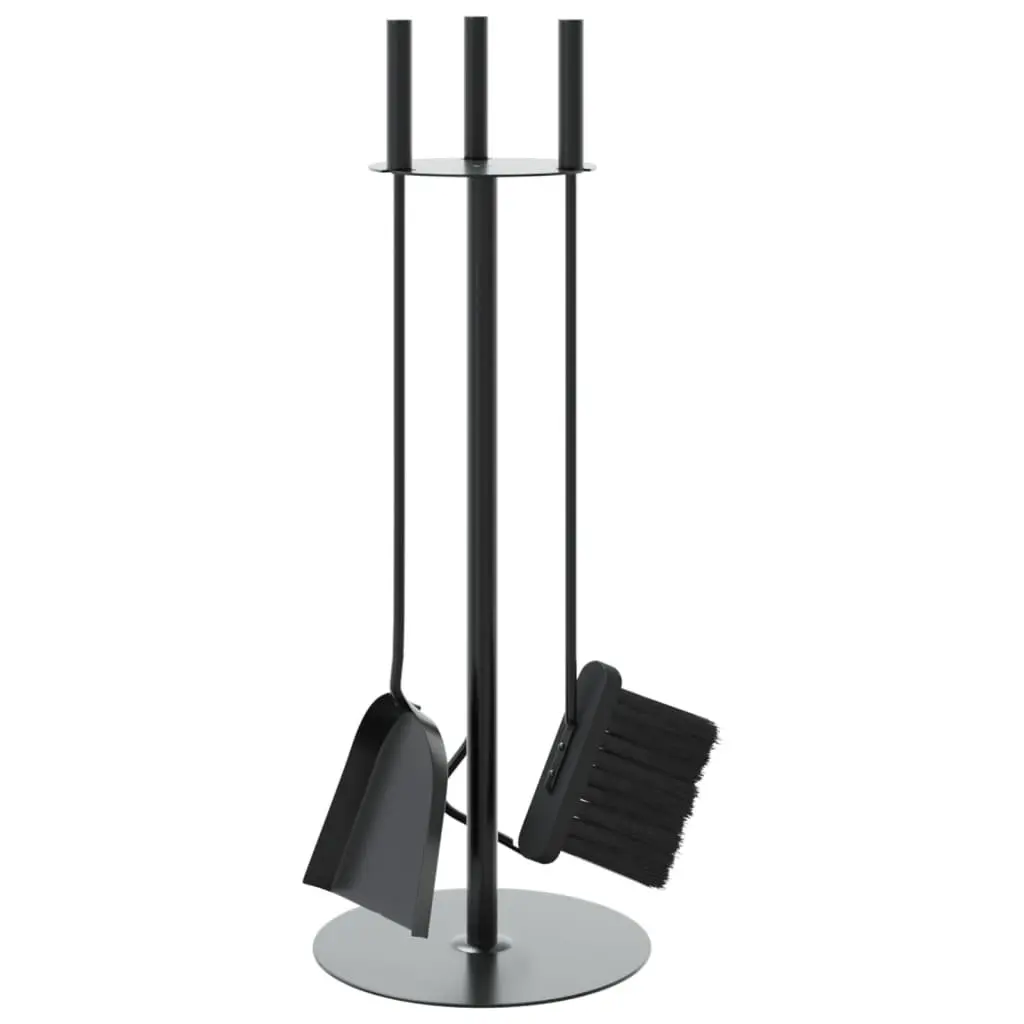 Fireplace Tool Set 4 Piece Steel Ash Cleaning Rack Broom Shovel Poker Black