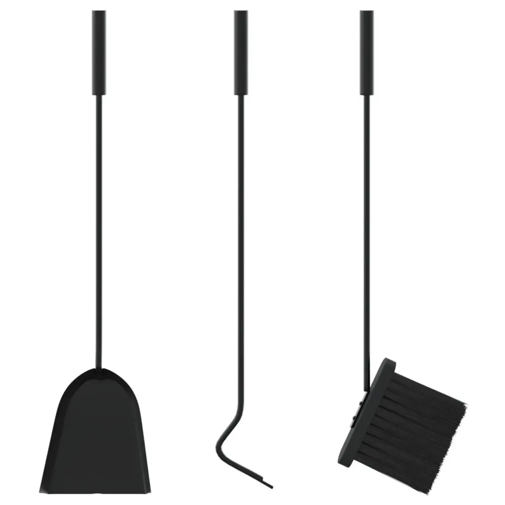 Fireplace Tool Set 4 Piece Steel Ash Cleaning Rack Broom Shovel Poker Black