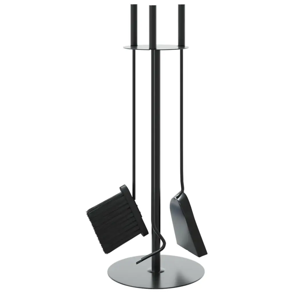 Fireplace Tool Set 4 Piece Steel Ash Cleaning Rack Broom Shovel Poker Black