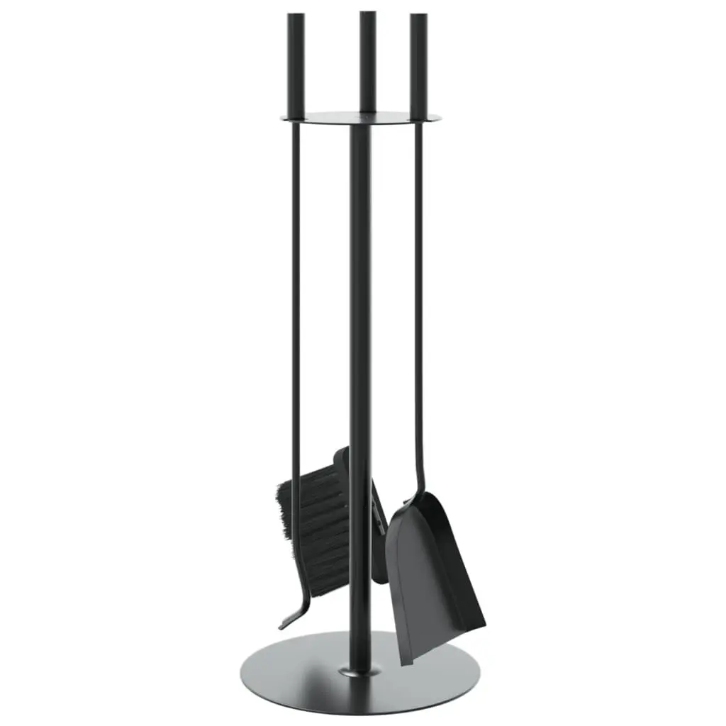 Fireplace Tool Set 4 Piece Steel Ash Cleaning Rack Broom Shovel Poker Black