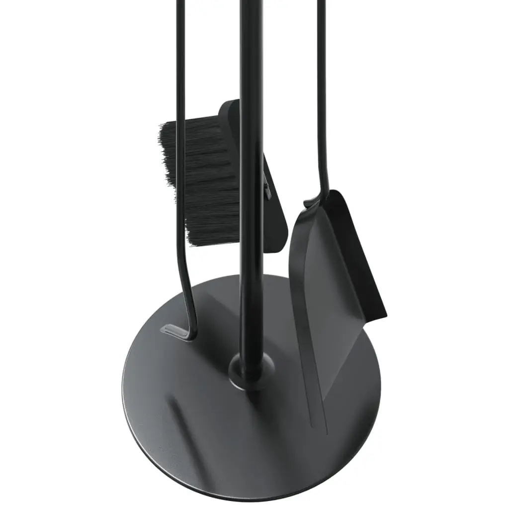 Fireplace Tool Set 4 Piece Steel Ash Cleaning Rack Broom Shovel Poker Black