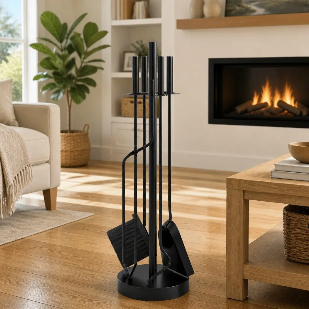 Black Steel Fireplace Tool Set